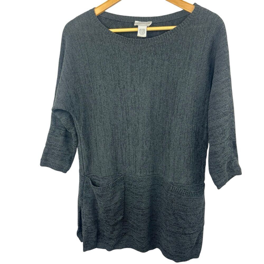Soft Surroundings Black Patch Pocket Crewneck Tunic Sweater Size PS/PM